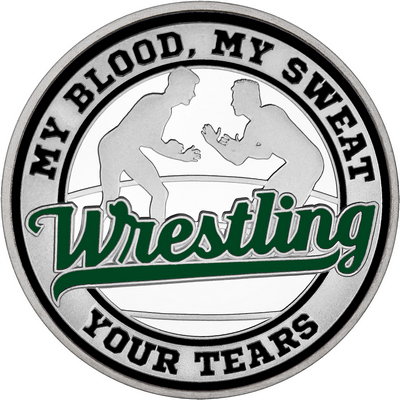 Dark Green "Wrestling" with Black Outer Circular Borders